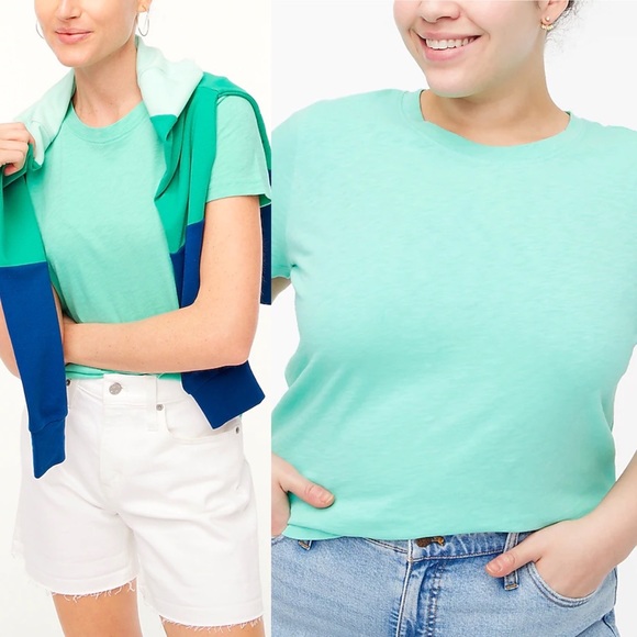 J. CREW Girlfriend Tee Crewneck Neon Agua Short Sleeve T-Shirt - Picture 1 of 13